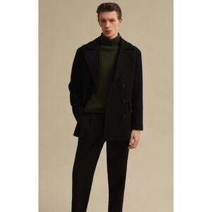 Mango MNG Man Recycled Wool Double Breasted Coat Size XL Black New Jacket